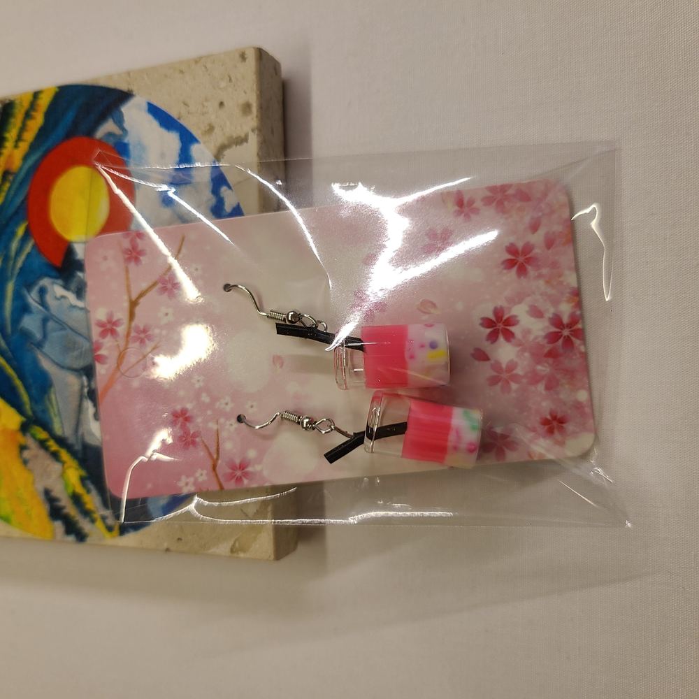 PINK BOBA SHAKE EARRINGS - Picture 2 of 3
